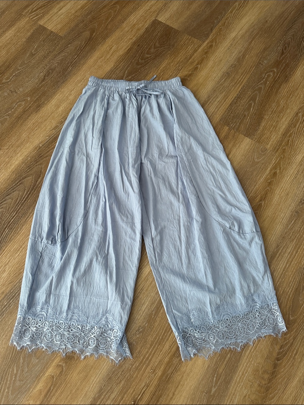 Source Unknown Light Blue Wide Leg Lace-Hem Pants